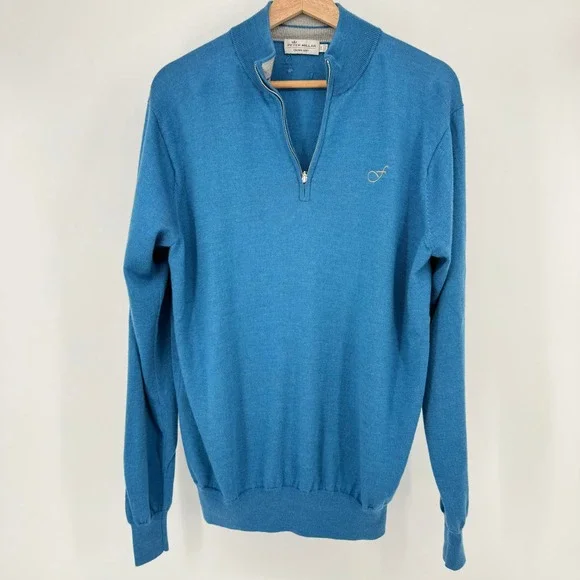 Peter Millar Quarter Zip Sweater Mens Large Blue Crown Soft Knit Pullover READ - Picture 2 of 9